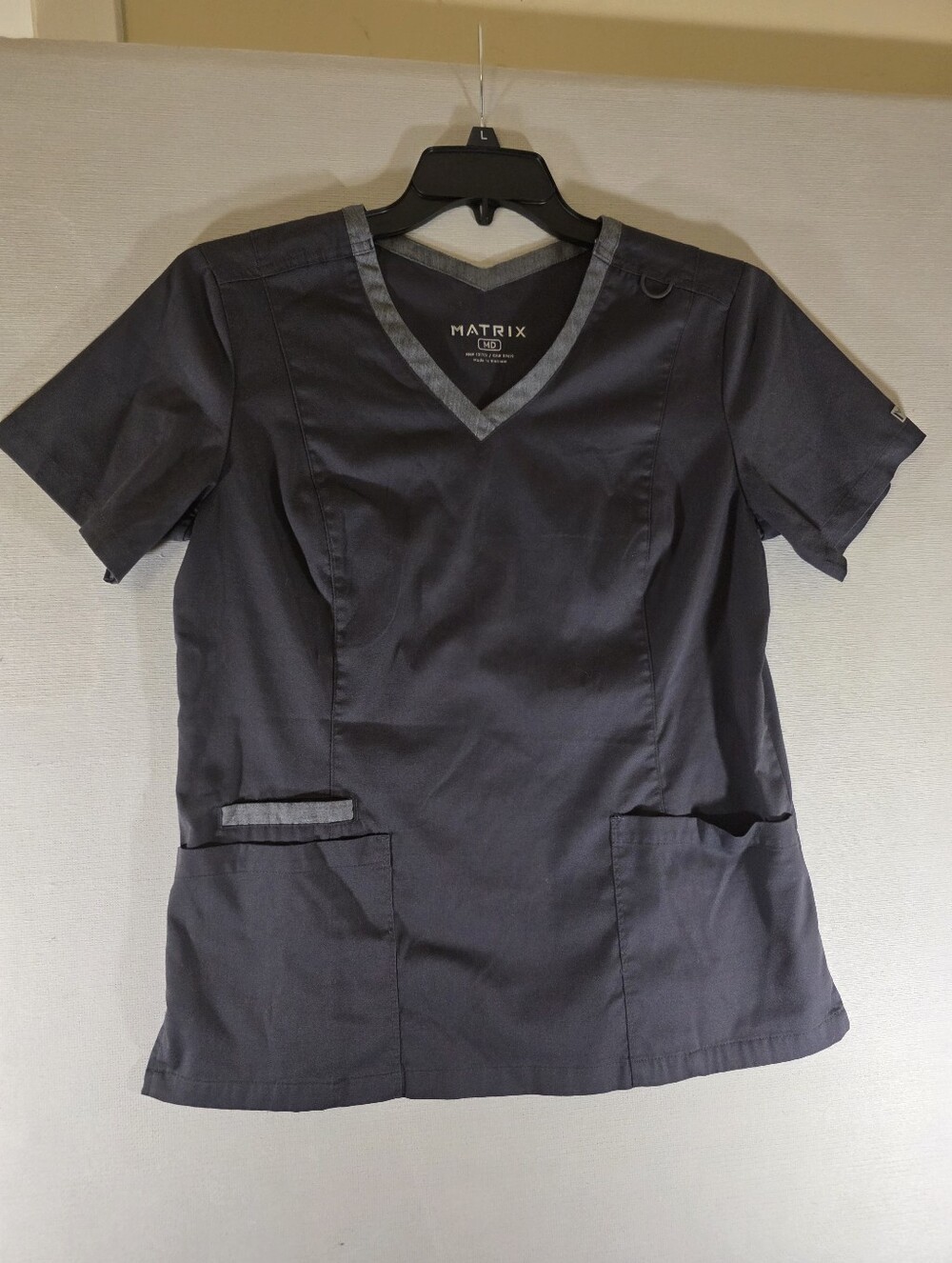 Matix Women's Dark Gray V-Neck Short Sleeve Scrub Top with Contrast Trim